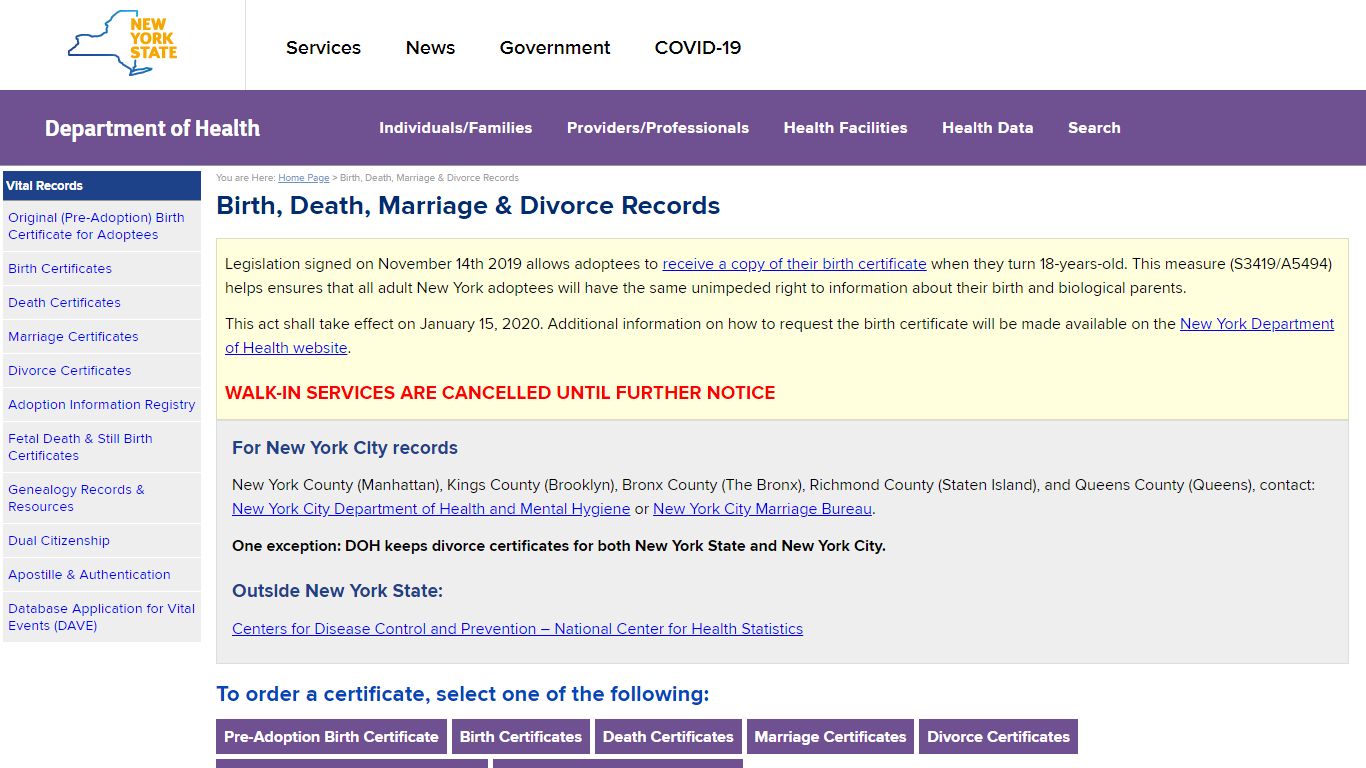 Birth, Death, Marriage & Divorce Records - New York State ...